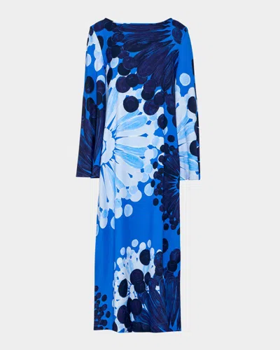 Themis Z Nefeli Floral-print Maxi Kaftan Dress In Two Tone Blue On White