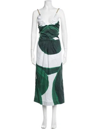 Pre-owned Themis Z Printed Long Dress In Green