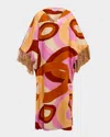 Themis Z Terra Geometric-print Fringe Caftan In Yellow Pink Brown