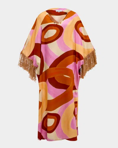 Themis Z Terra Geometric-print Fringe Caftan In Yellow