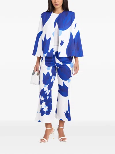 Themis Z Theano Patterned Cape Coat In Blue