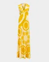 Themis Z Theros Cutout Circle-print Silk Gown In Yellow