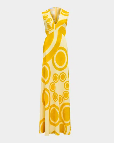 Themis Z Theros Cutout Circle-print Silk Gown In Yellow
