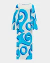 Themis Z Urania Open-back Long Silk Caftan In Blue On White