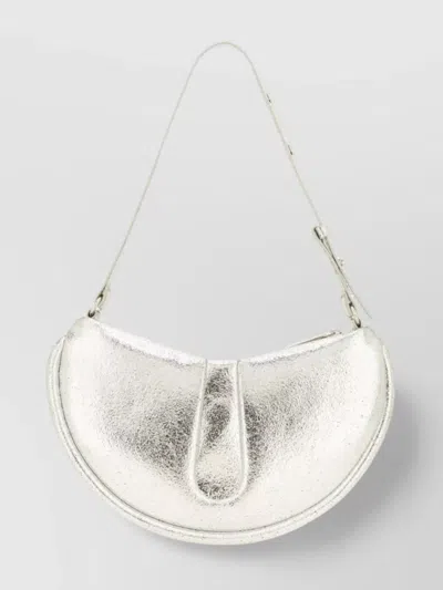 Themoirè Adjustable Strap Half-moon Shoulder Bag In White