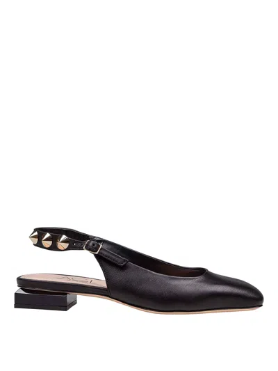 Themoirè Angie L Spike Sling-back In Black Leather