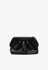Themoirè Gathered Pleated Rectangular Clutch Bag In Black