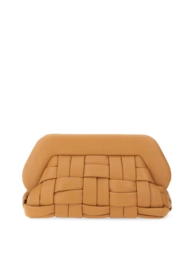 Themoirè Woven  Clutch In Brown
