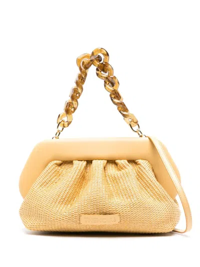 Themoirè Camel Yellow Straw Woven Raffia Clutch Handbag With Detachable Strap For Women In Orange