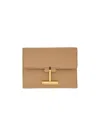 Themoirè Leather Wallet In Beige
