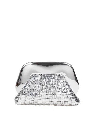 Themoirè Clutch Bag In Vegan Fabric In Silver