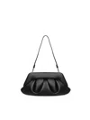 Themoirè Pleated Rectangular Shoulder Bag With Detachable Strap In Black