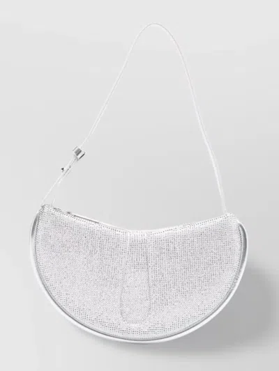 Themoirè Crystal Decorated Half-moon Clutch Bag In White