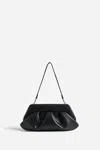 Themoirè Pleated Rectangular Shoulder Bag With Detachable Strap In Black