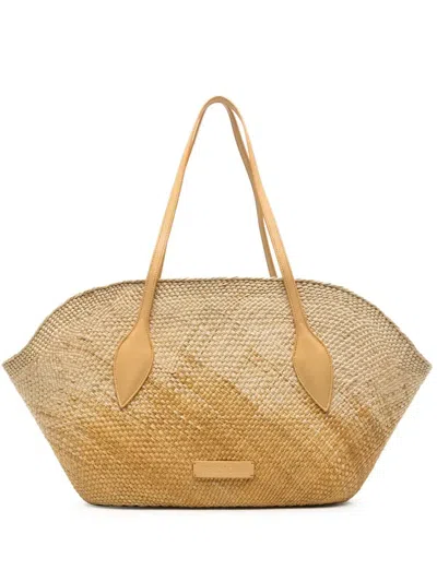Themoirè Flor Straw Degrade Tote Bag In Beige And Orange
