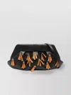 Themoirè Fringed Clutch With Structured Shape And Tassel Embellishments