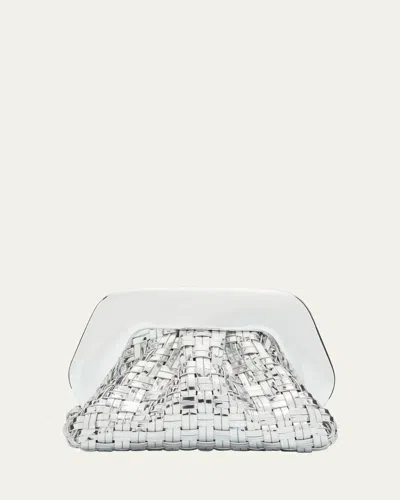 Themoirè Gea Micro Woven Metallic Clutch Bag In Silver