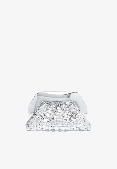 Themoirè Gea Weaved Laminated Clutch Bag In Silver