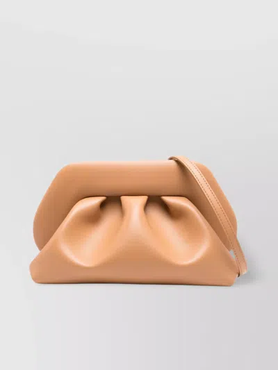 Themoirè Handle Pleated Engraved Clutch Bag In Neutral