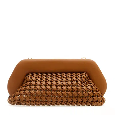 Themoirè Large Braided Leather Clutch In Brown