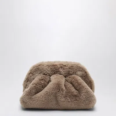 Themoirè Medium Tia Clutch Beige In Faux Fur In Neutrals