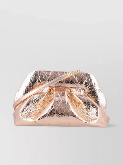 Themoirè Metallic Crinkled Fold-over Clutch With Detachable Strap