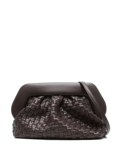 Themoirè Micro Bios Weaved Clutch Bag In Braun
