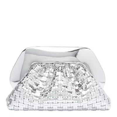 Themoirè Micro Tia Weaved Laminated Handbag In Silver