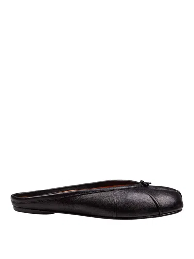 Themoirè Mule Ballerina In Black Leather