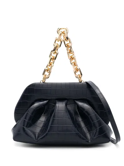 Themoirè Navy Blue Tia Croco Clutch Bag