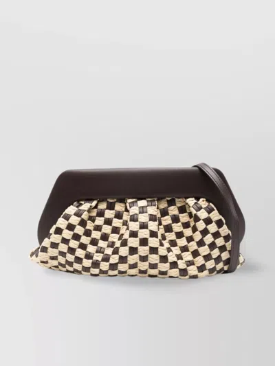 Themoirè Panel Shoulder Strap Clutch Woven Shape In Brown