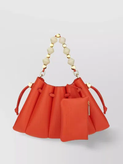 Themoirè Pleated Beaded Handle Shoulder Bag
