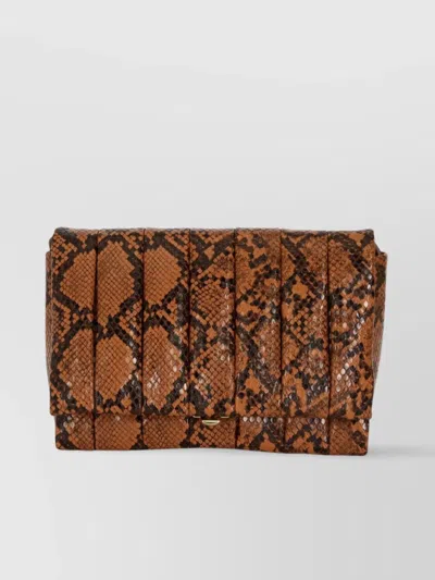 Themoirè Pleated Python Print Clutch Bag In Neutrals