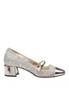 Themoirè Pumps In Glitter And Laminated Leather In Beige