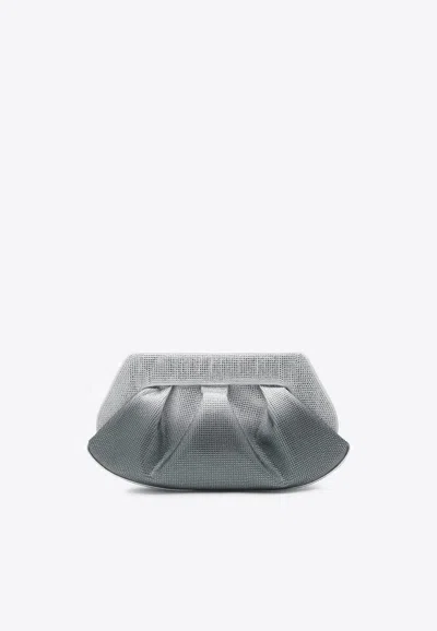 Themoirè Rhinestone Embellished Clutch Bag In Silver