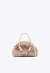 Themoirè Selene Faux Fur Top Handle Bag In Beige