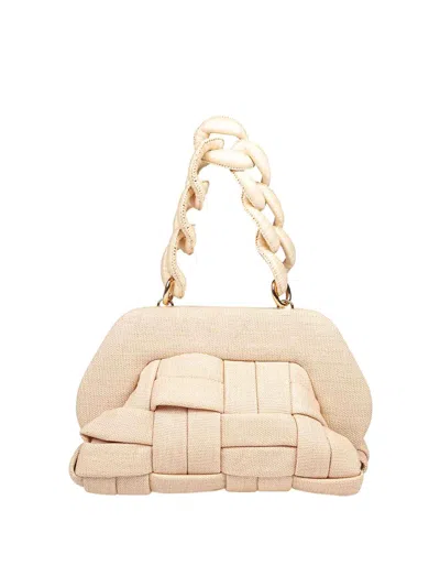 Themoirè Shell Colour Canvas Clutch Bag In White