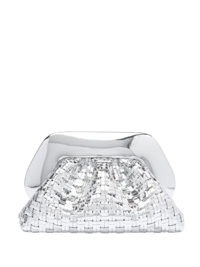 Themoirè Silver Tia Weaved Laminated Clutch