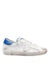 Themoirè Sneakers In White And Bluette Leather In White