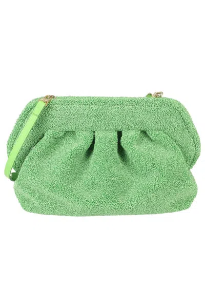 Themoirè Textured Shoulder Bag With Adjustable Strap In Green