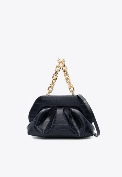 Themoirè Tia Croc-embossed Leather Shoulder Bag In Navy