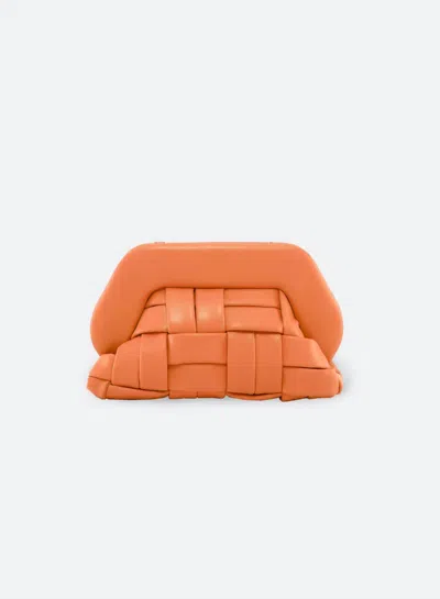 Themoirè Tia Weaved Clutch In Apricot In Beige