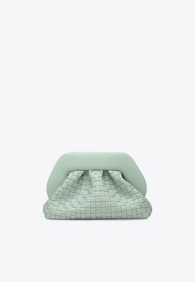 Themoirè Tia Woven Leather Clutch Bag In Green