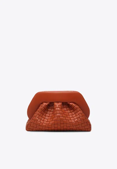 Themoirè Tia Woven Leather Clutch Bag In Orange