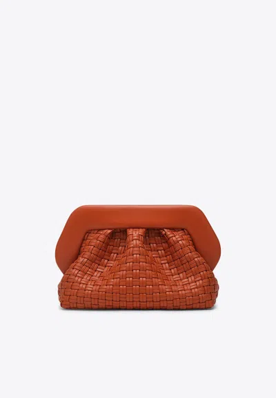 Themoirè Tia Woven Leather Clutch Bag In Orange