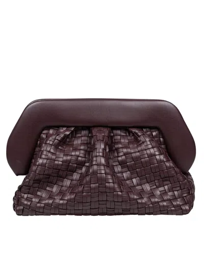 Themoirè Vegan Fabric Clutch Bag With Braided Effect Color Brown In Ebony