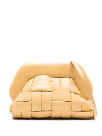 Themoirè Vegan Leather Weaved Clutch Handbag For Women In Yellow