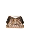 Themoirè Woven Clutch With Glossy Metallic Frame In Gold