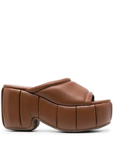 Themoirè Cassiope Padded Platform Mules In Brown
