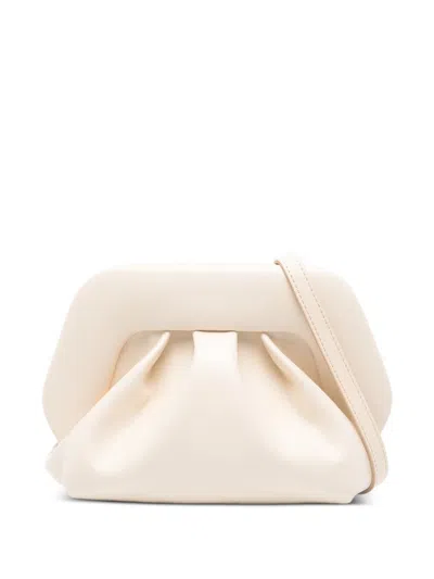 Themoire' 14cm Mini Leather Shoulder Bag With Detachable Strap In Bianco